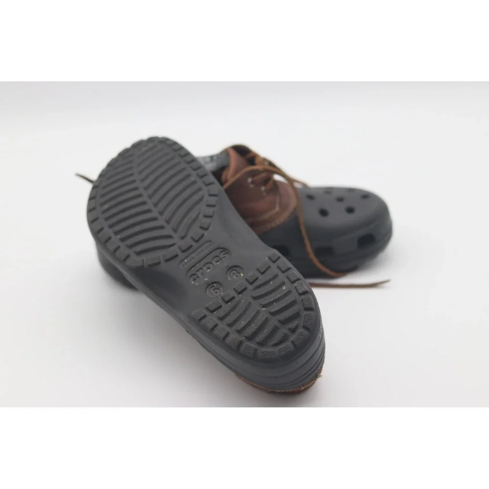 Crocs Leather Boat Shoe Clogs Brown Black Mens 6 Womens 8 Water Resistant Hybrid